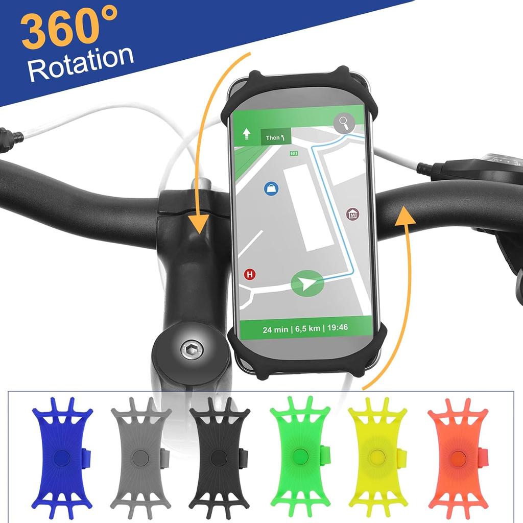 PATIKIL 3Pcs Bike Phone Mount, 360° Rotation Silicone Motorcycle Phone Holder for 3"- 6.5" Phones Adjustable Phone Mount for Motorcycle Bicycle