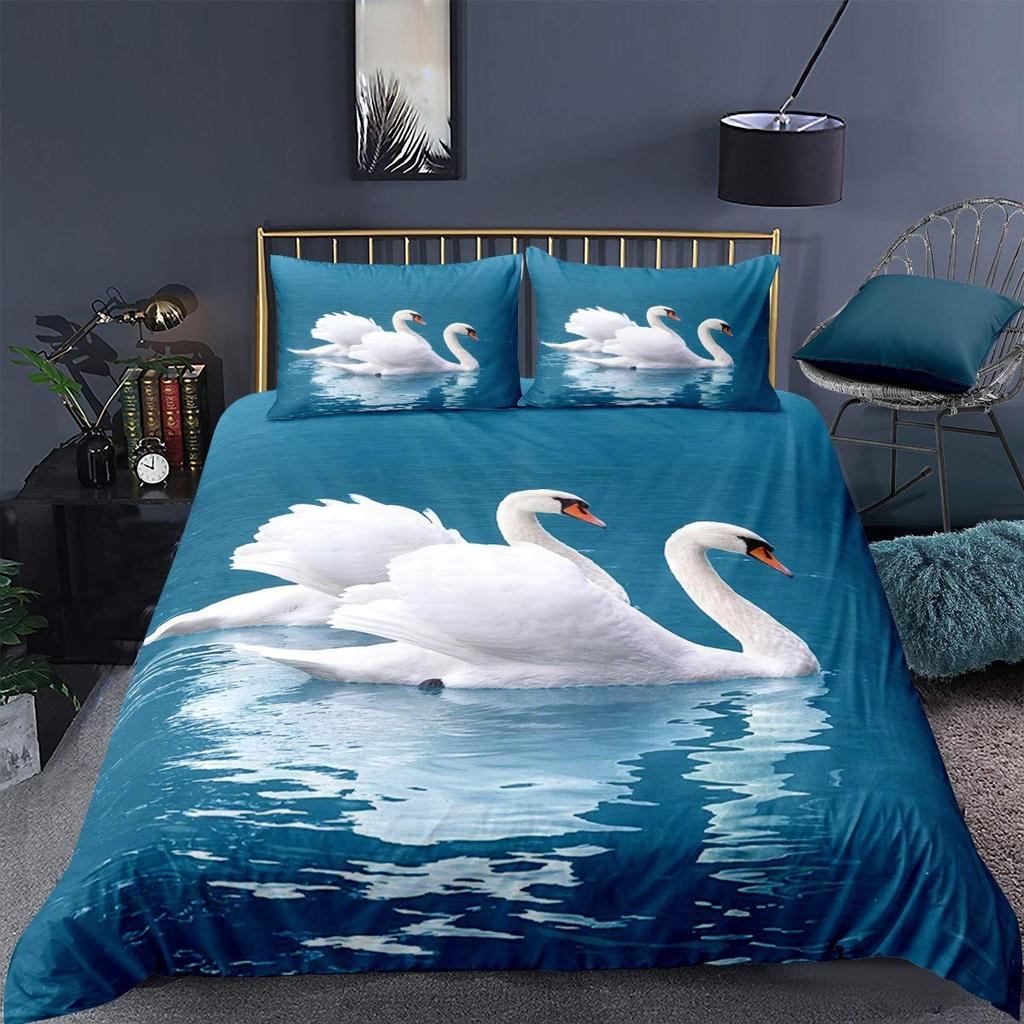 Swan Bedding Collection Romantic Flowers Duvet Cover King Birds Wildlife Quilt Cover For Couple Lady Man Wedding Festival Party Decor
