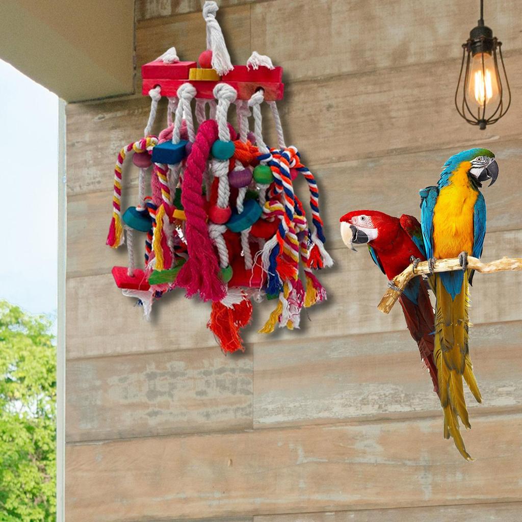 Hanging Bird Chew Toy Multicolor Wooden Block Finch Parakeet Conures Swing