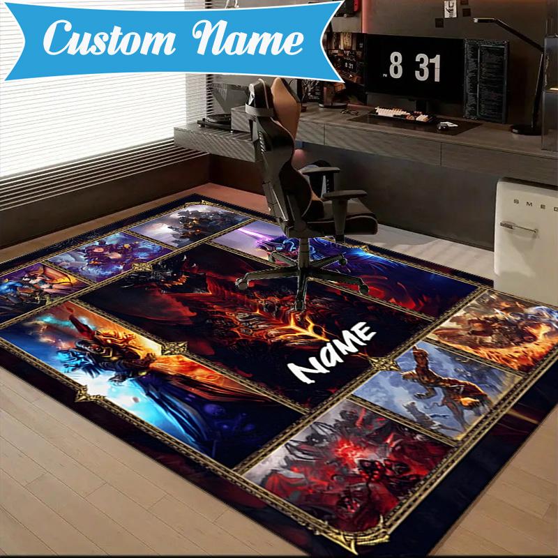 Custom Name Dragon's Fiery Warcraft Rug for Living Room, Game Rooms, Office, Bedroom, Floor Mat Playful Design, fan gifts Christmas decor