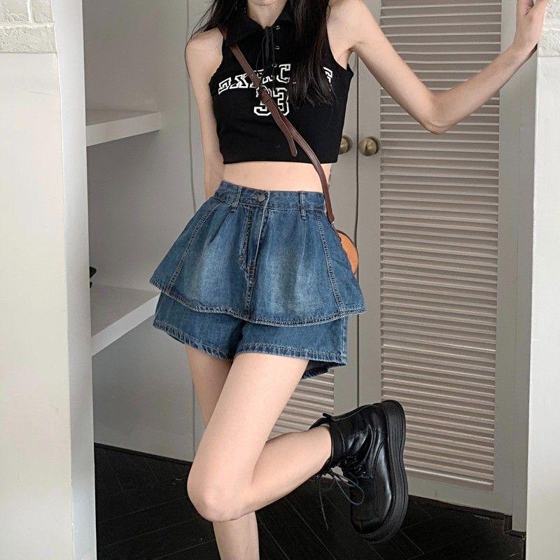 

Plus Size Summer Retro Denim A-line Strappy Dress - Slimming Waist, Petite & Hot Girl Style Mini Skirt S (80-95 kg)