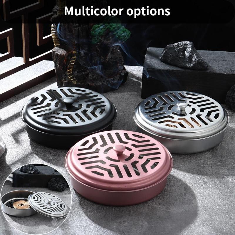 Multi-purpose Portable Metal Mosquito Coils Holder Sandalwood Rack with Cover Anti Incense Plate Tray Home Hotel Camping
