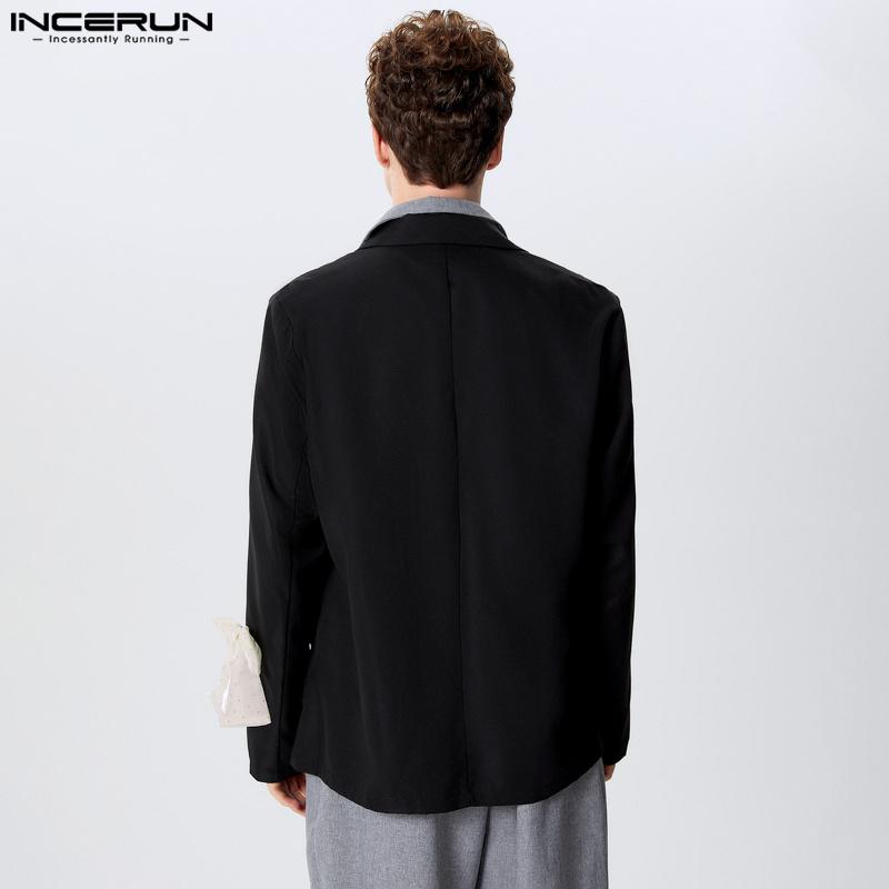 INCERUN Men Notched Lapel Long Sleeve One Button Blazer Casual Bow Knot Suit Coats