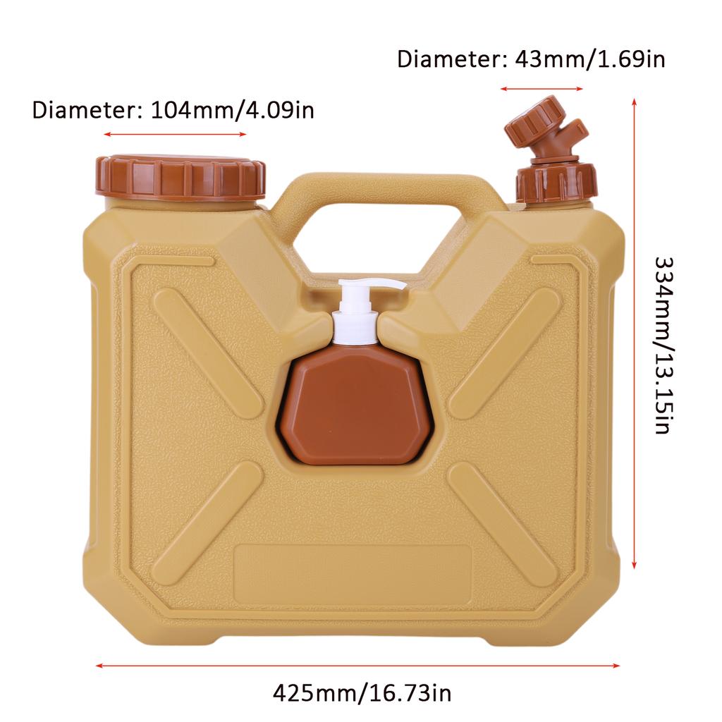 Jerrican d'eau portable 12L 18L avec robinet et flacon de désinfectant pour les mains, étanche, seau de camping pour véhicule, voiture, extérieur, randonnée, pique-nique
