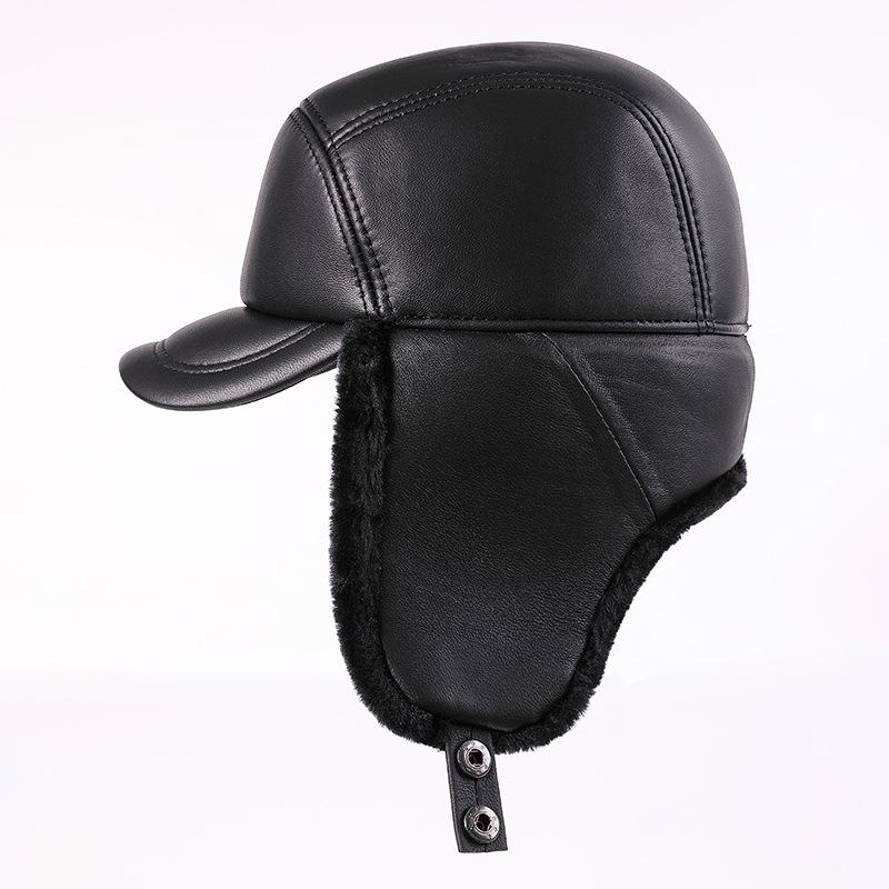 Men's Winter Genuine Leather Lei Feng Hat - Warm Duckbill Cowhide Cap for Elderly