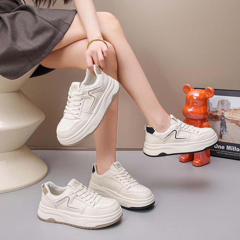 Fashion Women's Casual Shoes Cowhide Platform Casual Women's Shoes 2025 Spring and Summer New Versatile Round Head Little White Shoes