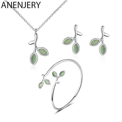Opaal Bladknop Ketting+Oorbellen+Armband Voor Vrouwen Sieraden Sets Cadeau