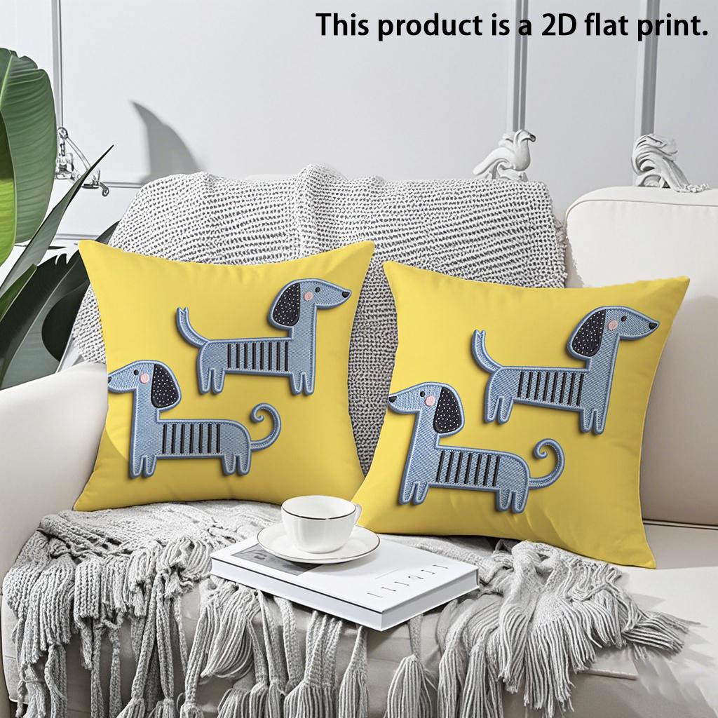

2pcs Cute Dachshund Dogs Throw Pillow Covers Yellow Decorative Pillowcases for Sofa Bedroom Living Room Cushion cover 45x45cm-2pcs