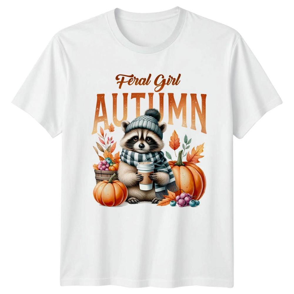 Feral Girl Autumn Unisexs TShirt Raccoon Coffee Cozy Fall Birthday Gift For Her S