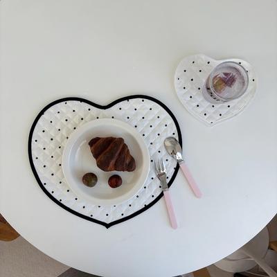 Cotton Heart-shaped Placemats Polka Dot Insulating Table Mat French Fabric Coaster Home Decor