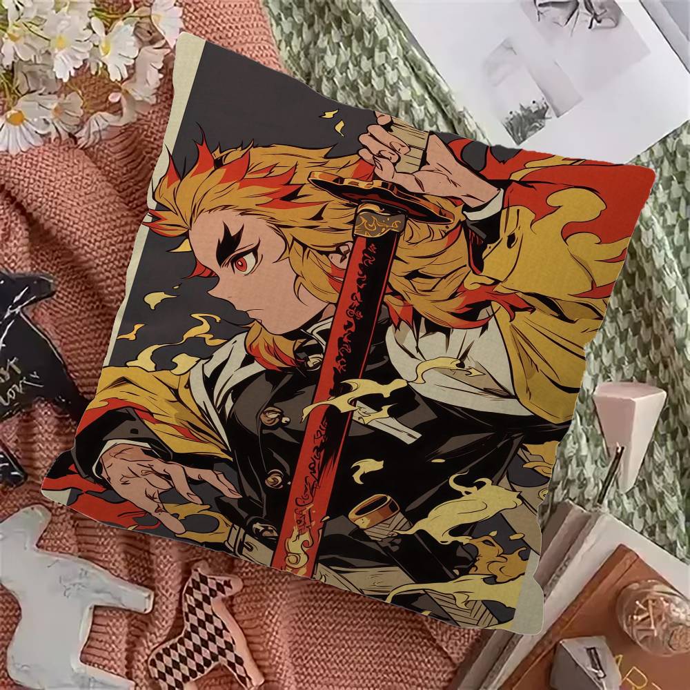 Rengoku Akaza Demon Slayer Anime Pillow Cover for Bedroom Room and Living Room Sofa Decorative Cushion Cover
