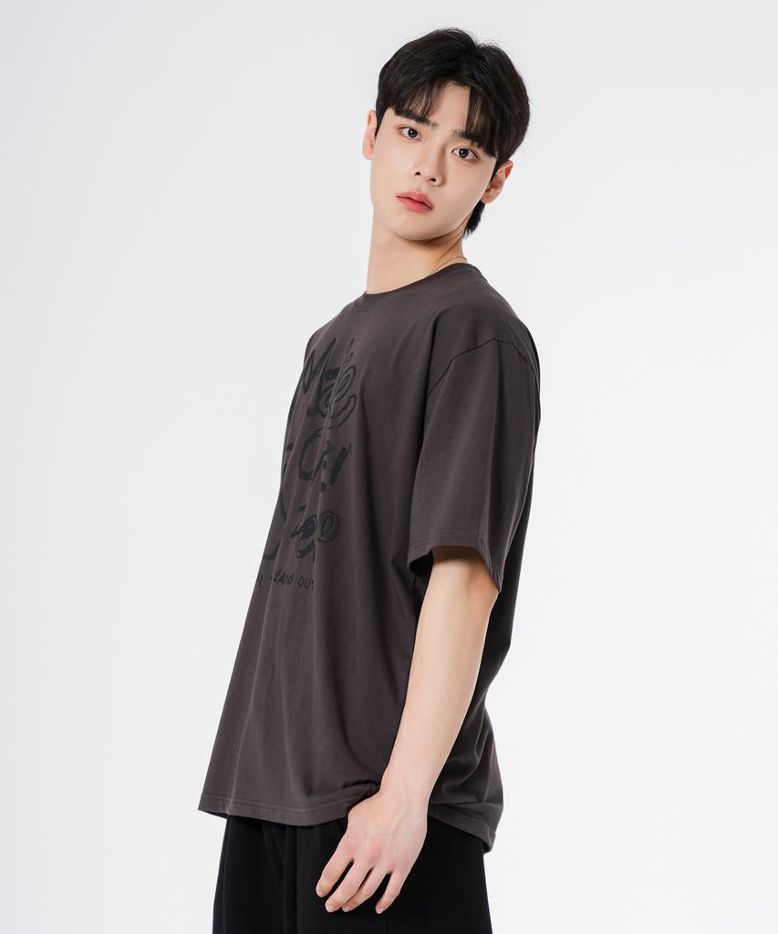 MOZMOZ Ghost Drawing Oversized Short Sleeve T-Shirt Charcoal