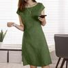 Women Summer Dress Round Neck Short Sleeve Pure Color V-shaped Back Zipper A-line Slim Fit Above Knee Length Daily Commute Mini Dress