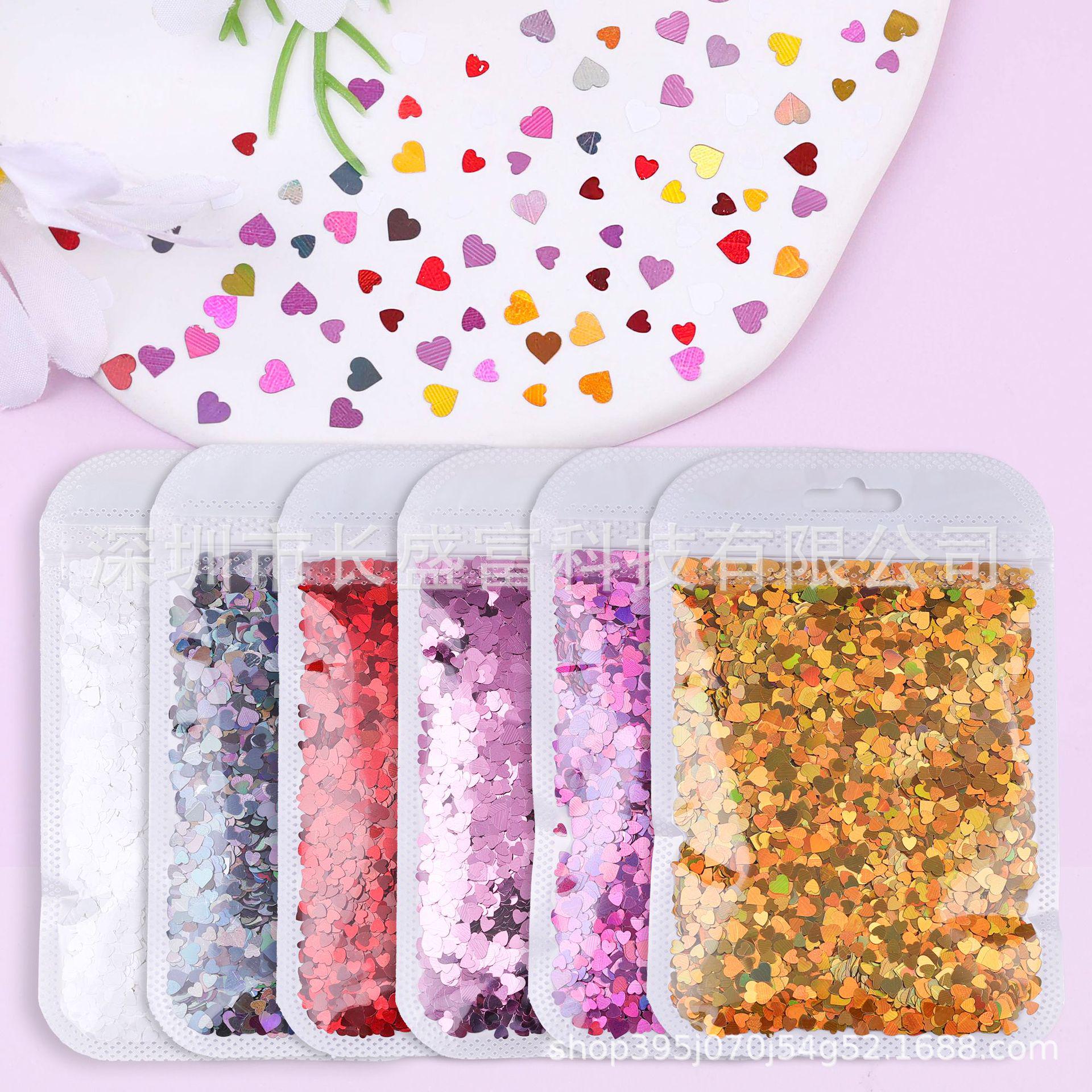 Mixed Size Holographic Heart Sequins for Nail Art & Makeup - Laser Peach Hearts (3/5/10g) 3g