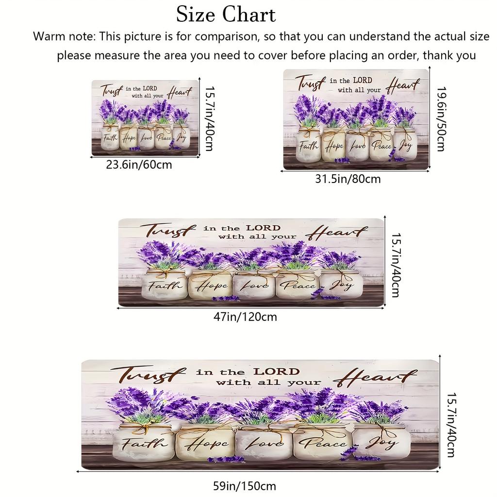 1Pcs Love Is Love Lavender Pattern Floor Mat Modern Kitchen Polyester Rug Non-Slip Colorful Indoor Carpet, For Home Bathroom Bedroom Living Room Decor