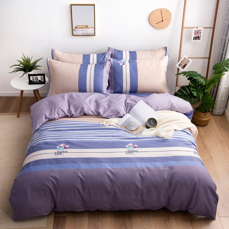 Live Stream Thickened Platinum Cotton Sanded Four-piece Set, Bed Sheet Quilt Cover, Student Dormitory Three-piece Set, Bedding