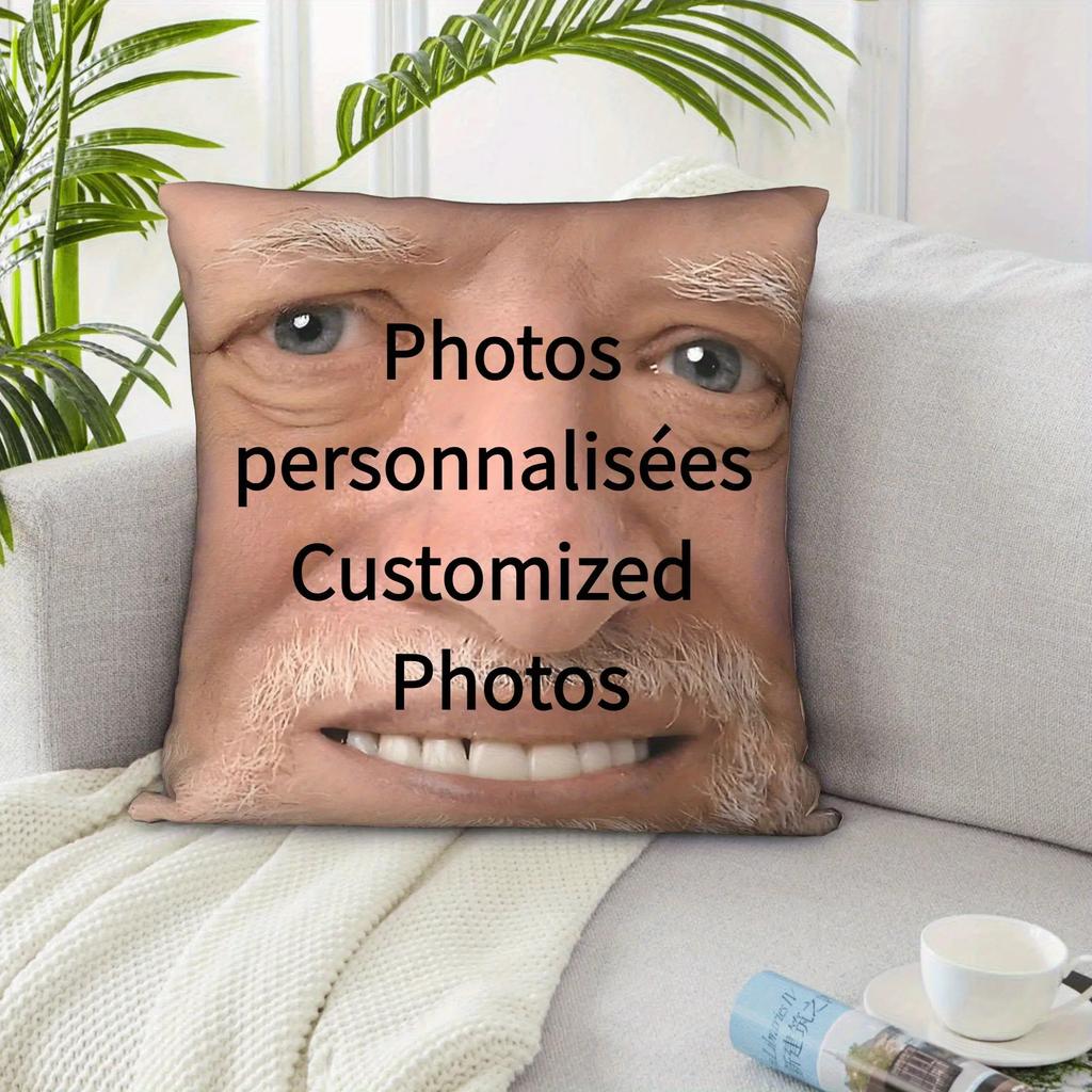 1 Customized Photo Personalized Decorative Pillowcase Expression Design, Durable Polyester Material with Zipper Closure, Machine