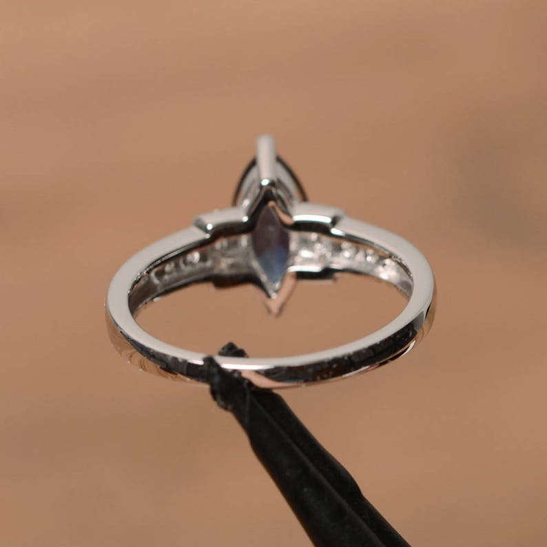 Womens Ring 925 Sterling Silver Band Ring with Marquise Cut Natural Blue Alexandrite Gemstone For Engagement,Anniversary & Wedding Wear Ring