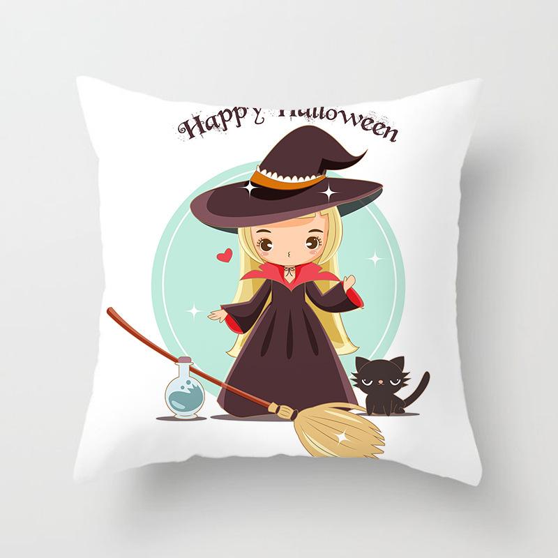 Halloween Pillow with Graffiti Letters Printed Peach Skin Home Cushion Cover Sofa Living Room Cushion Cover