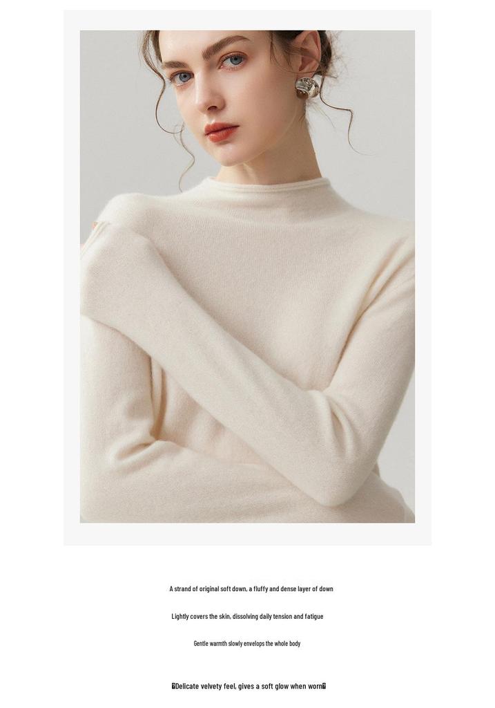 Lekasha 100% Pure Cashmere 12-Gauge Rolled Hem Turtleneck Sweater