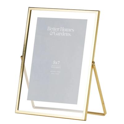 Moldura de Foto Flutuante de Metal Dourado e Vidro Design Contemporâneo Pesado Suporte Dobrável de Cavalete Ideal para Fotos Queridas Decoração