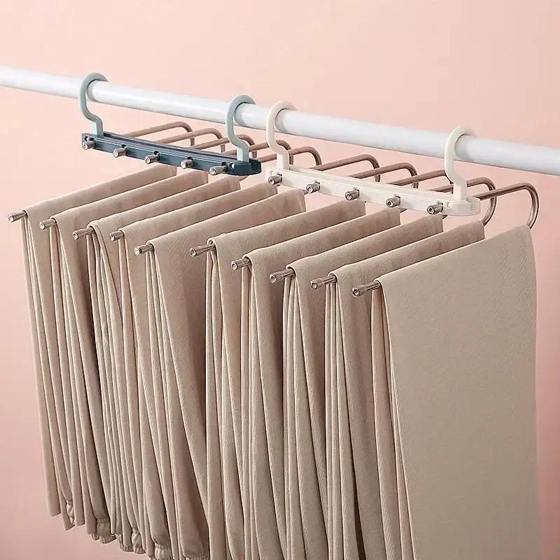 1 Pcs Non-slip Pants Telescopic Storage Household Multifunctional Folding Pants Rack Wardrobe Stainless Steel Hanger