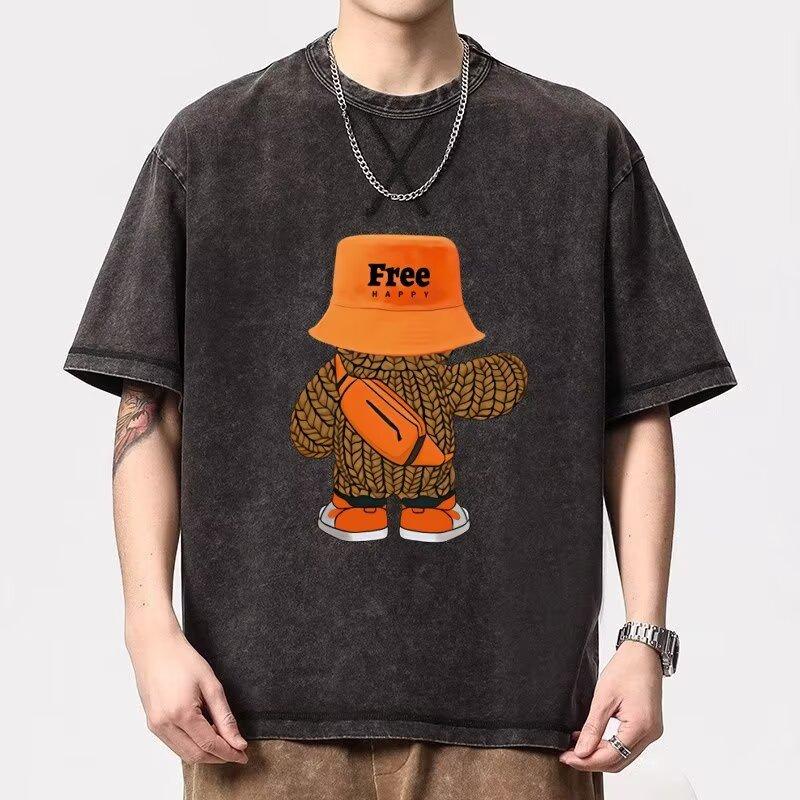 

Новая футболка с коротким рукавом с мультяшным принтом для мужчин, летняя, в корейском стиле, трендовая, простая, с рукавом до локтя, в стиле Гонконга, свободная, повседневная, стильный топ 5XL серый