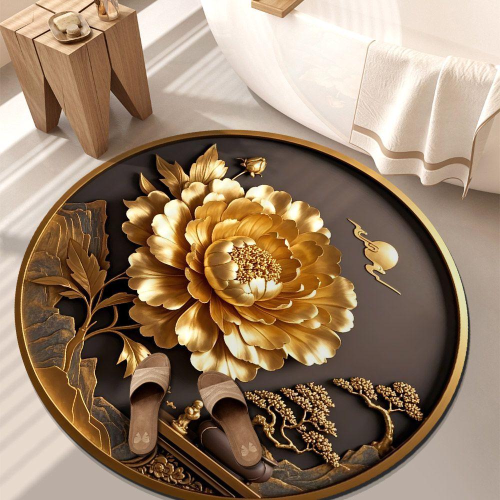 

Гостиная Домашний 3D Ковер Цветочный Напольный Коврик Круглый Домашний Коврик в Форме Лепестка Цветка Пион Diameter 60cm