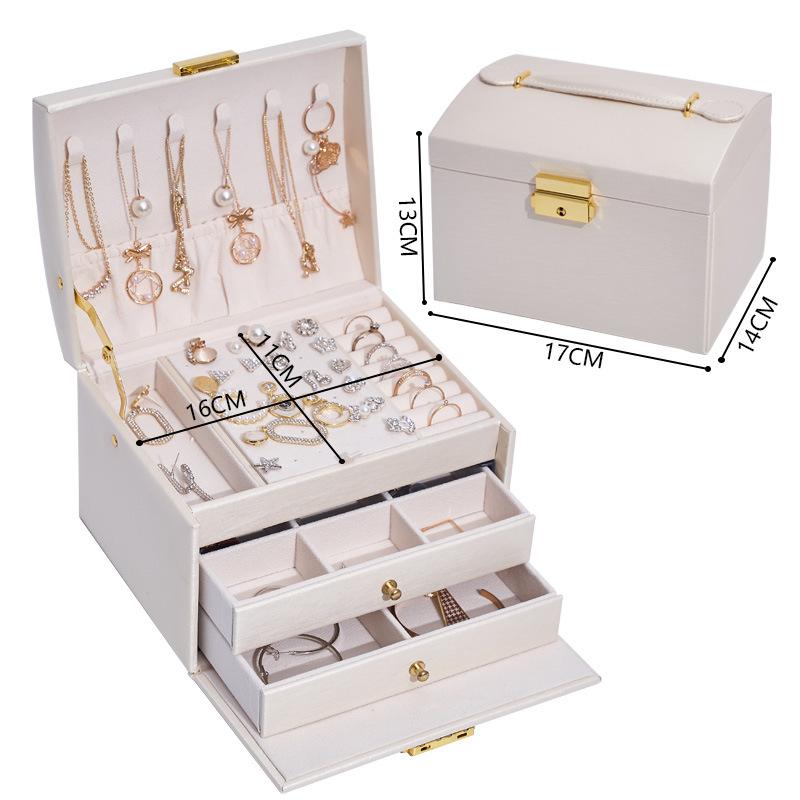 Three-layer Drawer Jewelry Storage Box, Creative Jewelry Box, Stud Earrings, Earrings, Retro Jewelry Box with Lock.