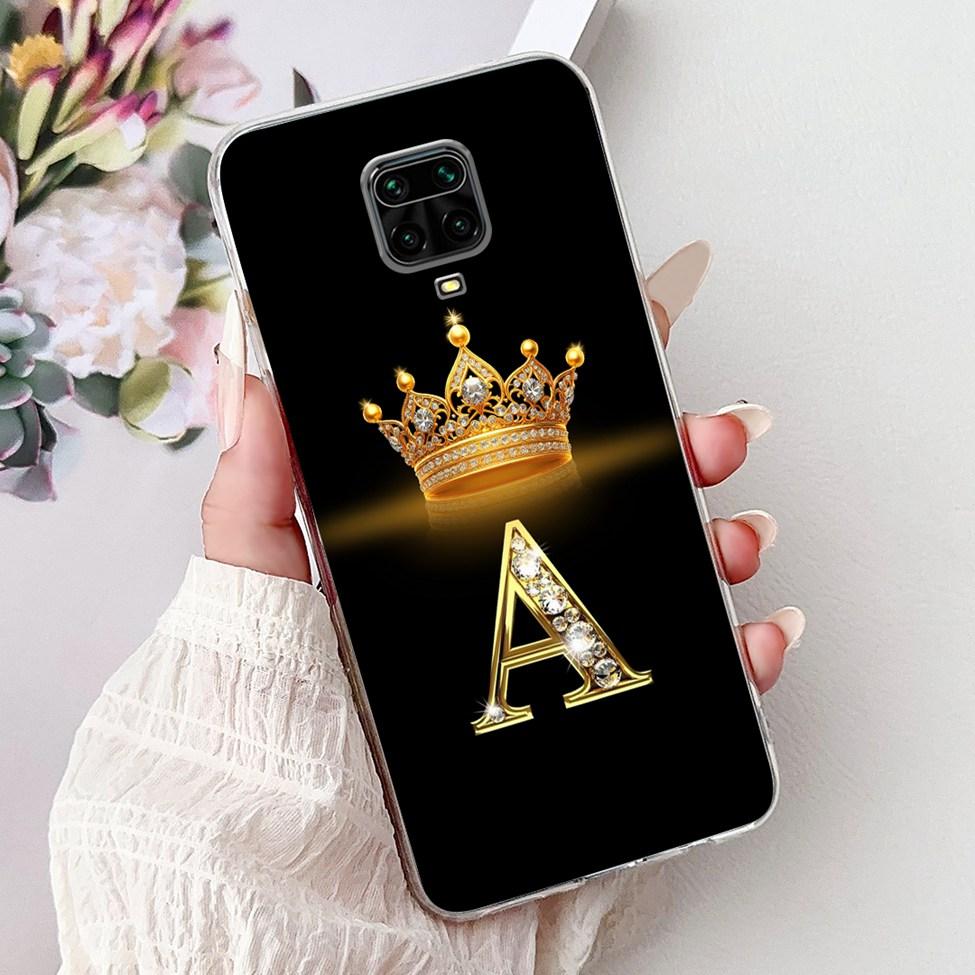 Clear Cover For Xiaomi Redmi Note 9s Case Fashion Luxury A-Z Letters Crown Soft TPU Phone Case M2003J6A1G