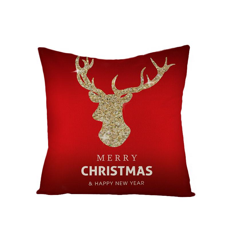 Cartoon Printed Polyester Pillow Cover Christmas Cushion Cushion Cover Red Christmas Home Decoration