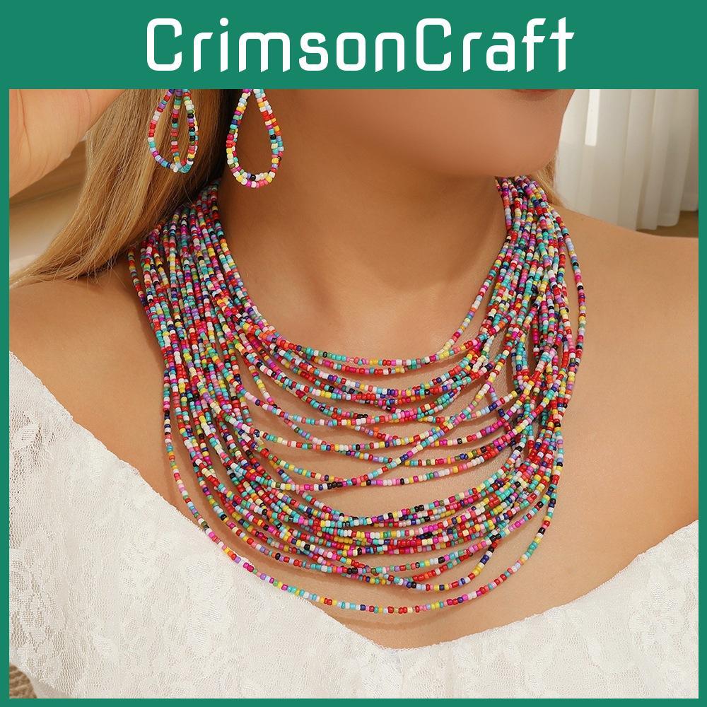 Beaded Glass Women Jewelry Set Multilayer Circular Design For Office Casual Use