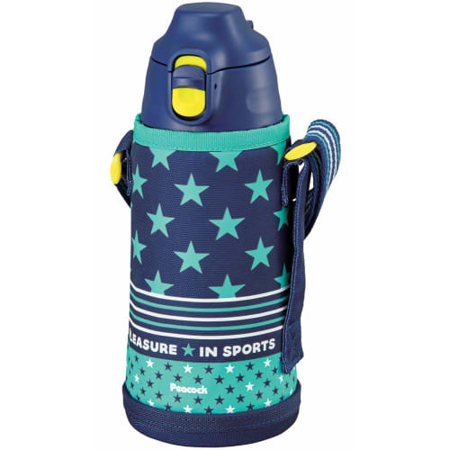 The-peacock Thermos Industrie (Der Pfau) Pfau Wasserflasche, Großes Fassungsvermögen, 800 ml, Isoliert, 2-Wege-Flasche, Ein-Klick-Verschluss, Inklusive Beutel, Pe