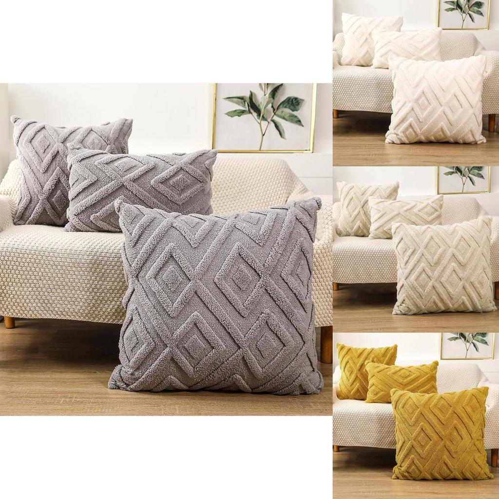 Minimalist Solid Color Cushion Case Nordic Plush Geometric Pattern Office Car Interior Decor
