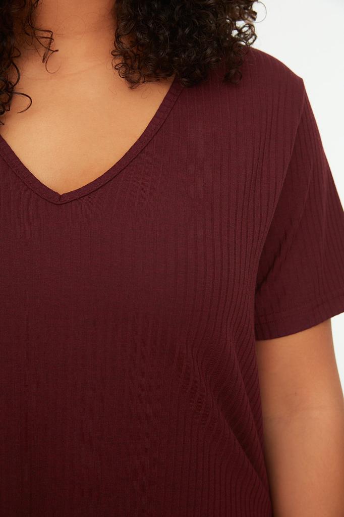 Dámská móda New Plus Big Size pyžamový set Pletený pyžamový set vínové barvy