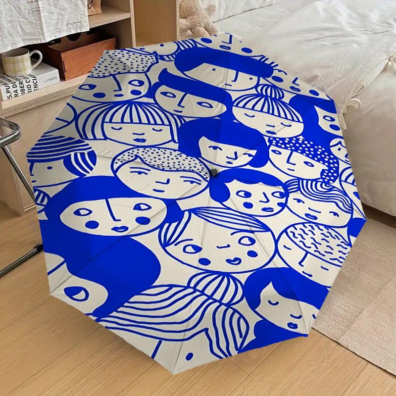 1pc faces pattern Automatic Open/Close Umbrella with Windproof, 8-Rib Sturdy Canopy, Durable Ribs, Fashionable Design1216A