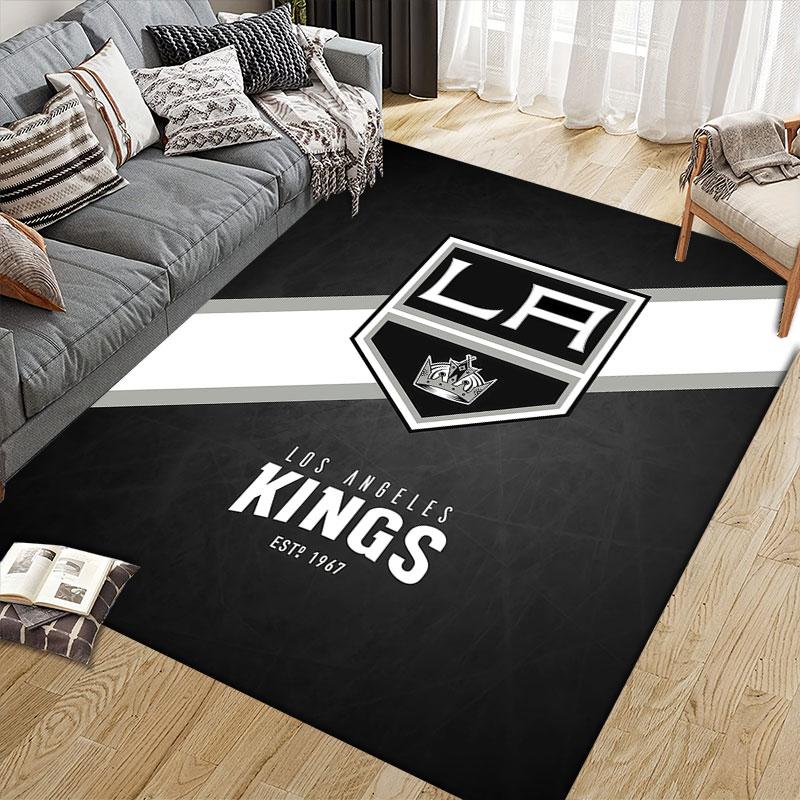 LA Kings Flannel Printed Carpet, Home Sofa Decoration for Living Room & Bedroom, Non‑Slip Play Flannel Floor Mat for Game Room