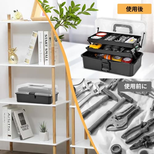 Large-capacity, 3-tier toolbox, multi-functional storage box, semi-transparent, 180-degree opening, with handle, perfect for home or car use, foldable
