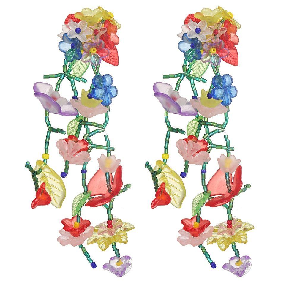 Beaded Beaded Tassel Earrings Rural Style Colorful Floral Earrings  Women