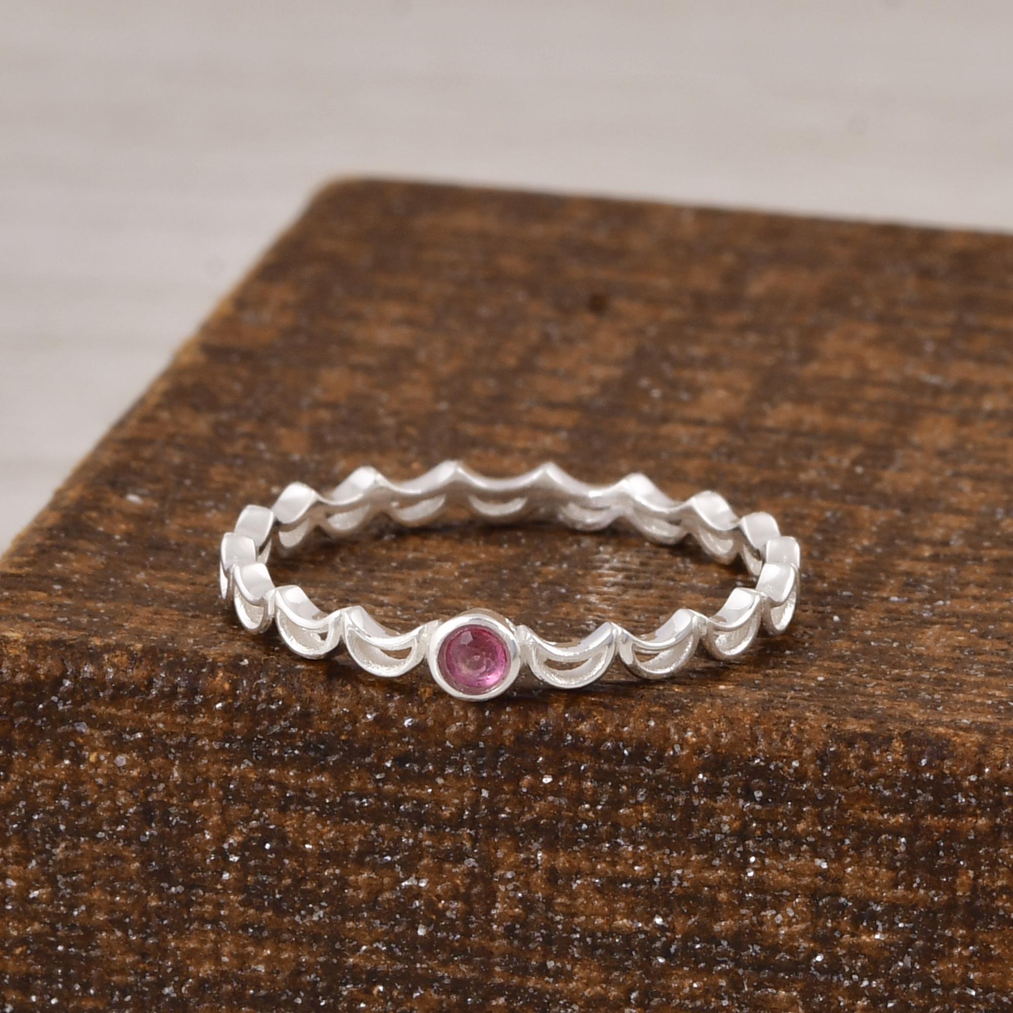 Delicate Pink Topaz Stacking Ring | Minimalist Sterling Silver Band | Dainty Gemstone Ring | July Birthstone Jewelry | Everyday Stackable Ring RAJR8219SLKP-SS_5