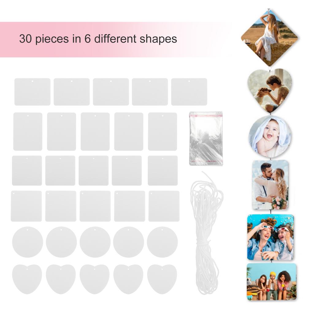 30pcs Felt Sheets DIY Thermal Transfer 6 Shapes Air Freshener Hanging Sheets with String for Car Indoor Decoration