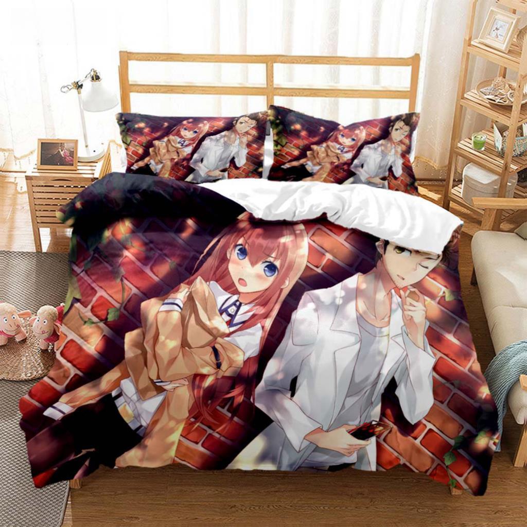 Steins;Gate Bedding Set Single Twin Full Queen King Size Bed Set Adult Kid Bedroom Duvet Cover Sets 3D Print Anime Bed Sheet Set