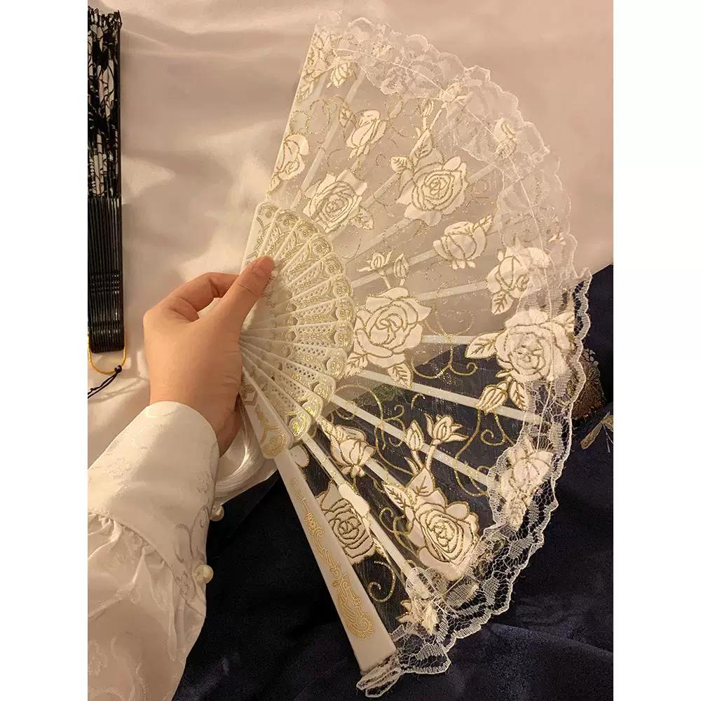 Exquisite Ancient-Style Fan for Summer, High Aesthetic Lace Fan for Girls, Foldable and Portable, Specifically for Dance, Chinese Style, Portable