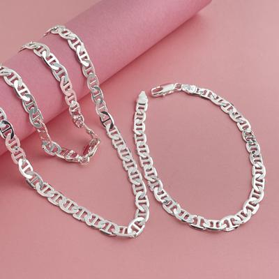 Produits tendance 925 Argent chaîne classique 6MM Ensemble de bijoux Collier Bracelet pour Femmes Hommes mode Mariage Cadeaux Couple