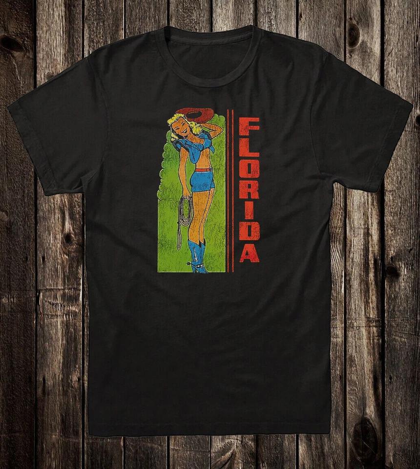 Retro Travel Tee T Shirt Vtg Art Tourist Souvenir State Florida Pinup Girl L