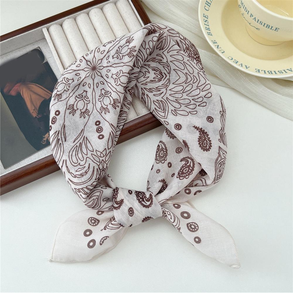 58cm Print Cotton Linen Square Neck Scarf Fashion Soft Floral Bandanas Headscarf Women Turban Head Wrap Elegant Neckerchief