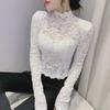 2021 Autumn Stand-up Collar Lace Long Sleeve Hollow Slimming Women's Top