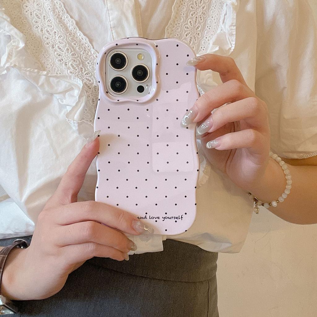 Korean Style Solid Color Polka Dot Wave Shell Compatible with iPhone 16 Pro Max Apple 17 Phone Case 15/14 Two-in-One