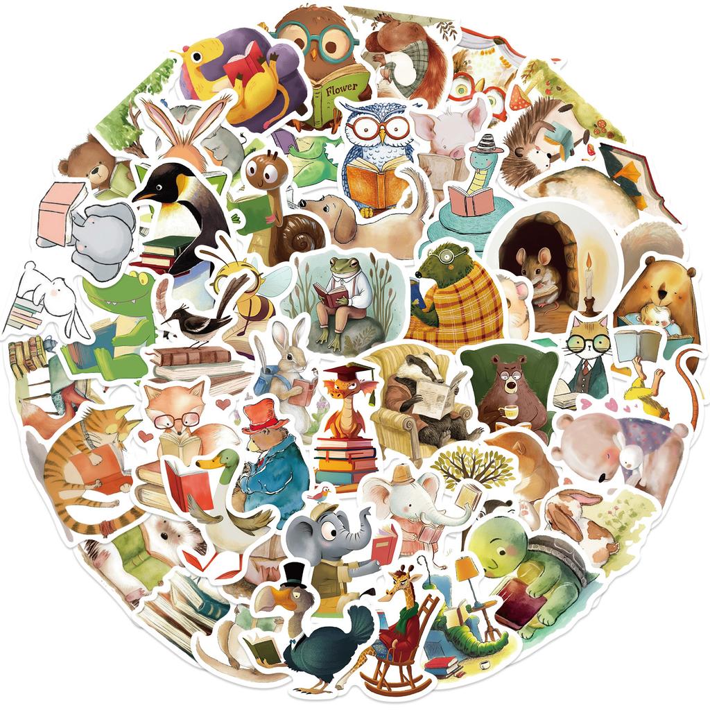 50 Cartoon Animal Reading Books Graffiti Stickers Decorative Guitar Notebook Suitcase DIY Waterproof