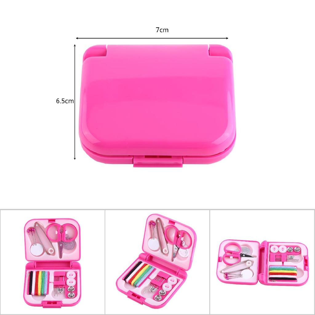 Portable Travel Sewing Kits Box Needle Threads Scissor Buttons Pins Home Tools (Red)